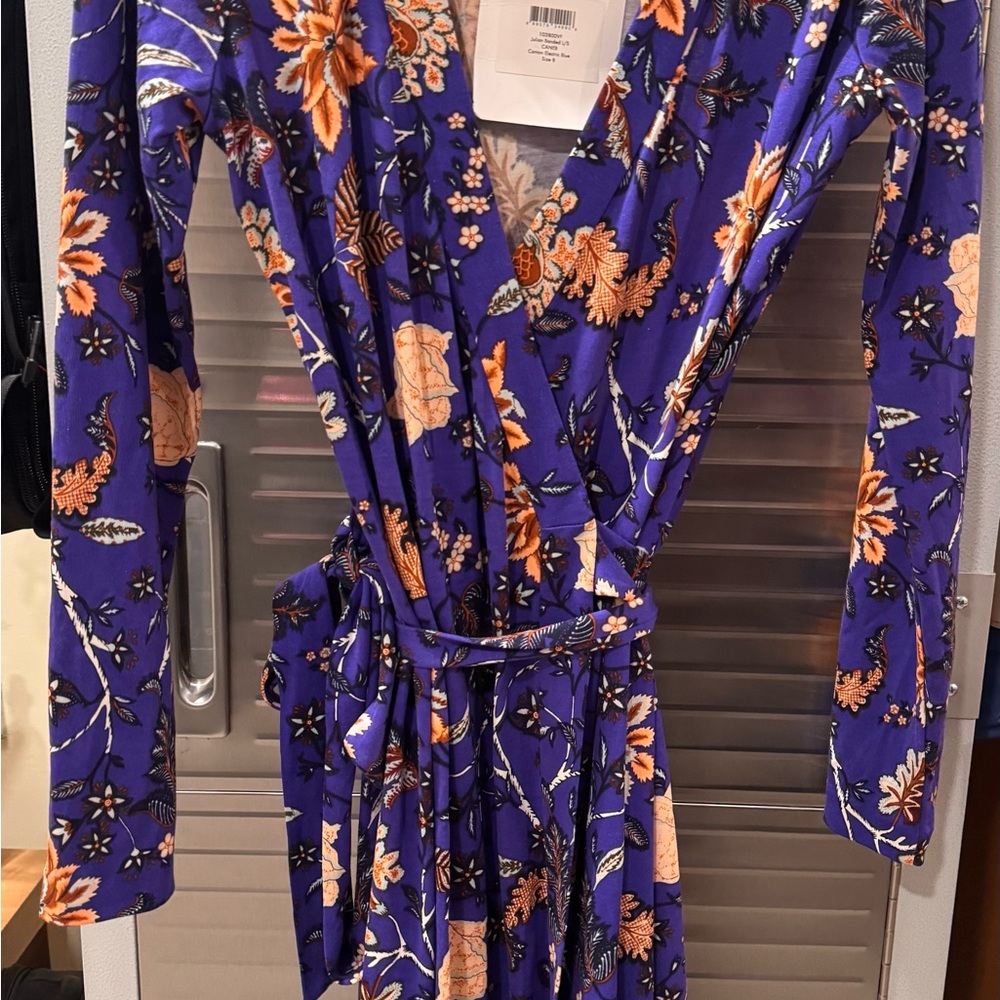 Diane von Furstenberg electric blue & orange Floral Wrap Dress size 8